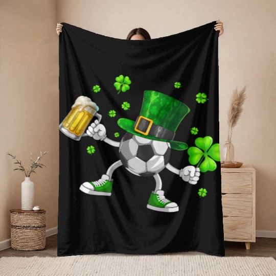 Soccer Drinking Beer St Patrick's Day Throw Blankets