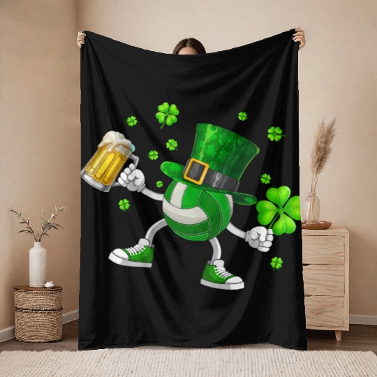 Volleyball Drinking Beer St Patrick's Day Throw Blankets