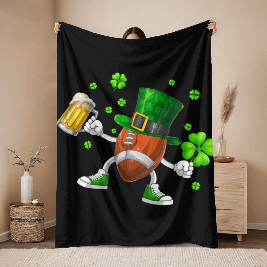Football Drinking Beer St Patrick's Day Throw Blankets