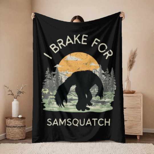 Funny Samsquatch Bigfoot Cryptid Camping Throw Blankets