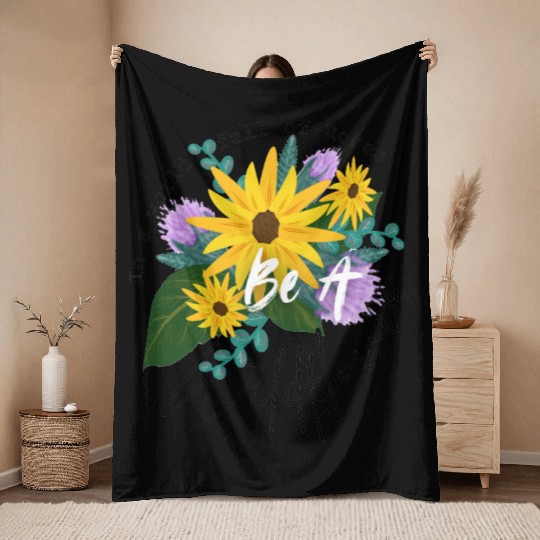 Positive quote with wildflowers sunflower sticker Throw Blankets