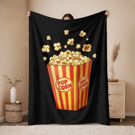 A popcorn box with little popcorn jumping out Throw Blankets