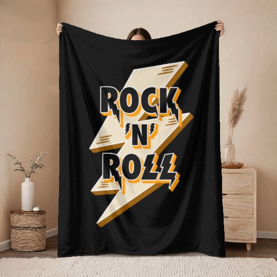 Rock'N'Roll Sign With Lightning Bolt Throw Blankets