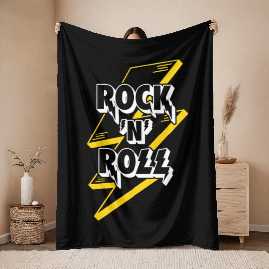 Rock'N'Roll Sign With Lightning Bolt Throw Blankets