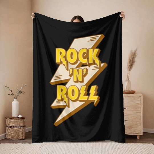 Rock'N'Roll Sign With Lightning Bolt Throw Blankets