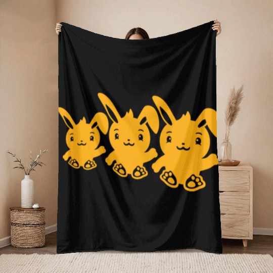 3 Rabbits Three Friends Team Crew Waving Sitting Throw Blankets