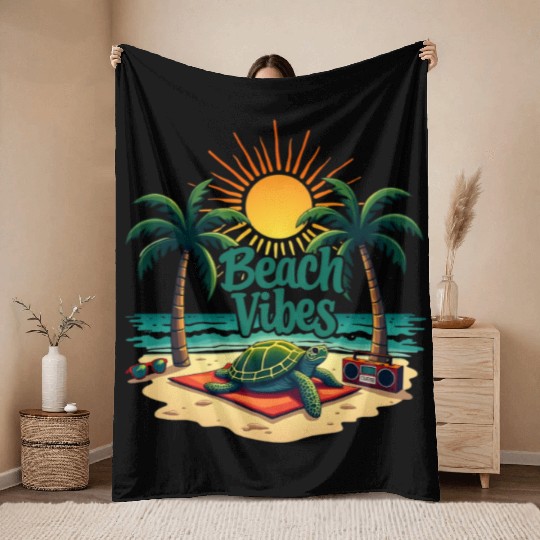 Beach Vibes Turtle Throw Blankets