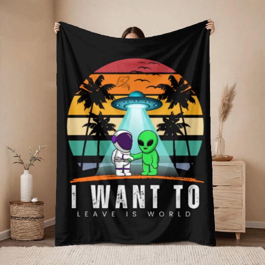 Vintage Alien Sunset Otherworldly Escape Throw Blankets