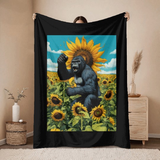 Wild gorilla spirit. Throw Blankets