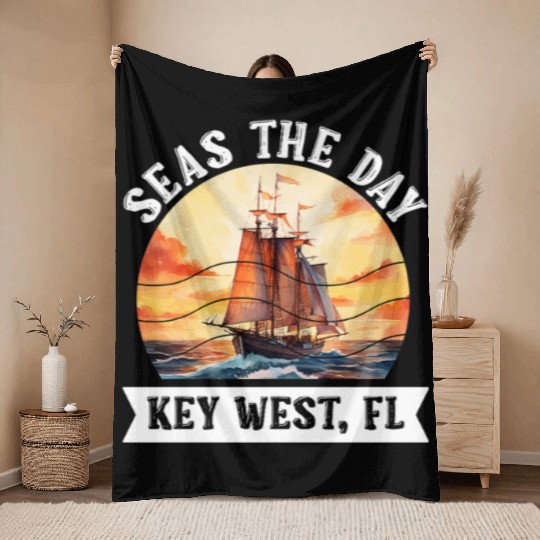 Florida Keys SEAS THE DAY IN KEY-WEST FLORIDA Throw Blankets