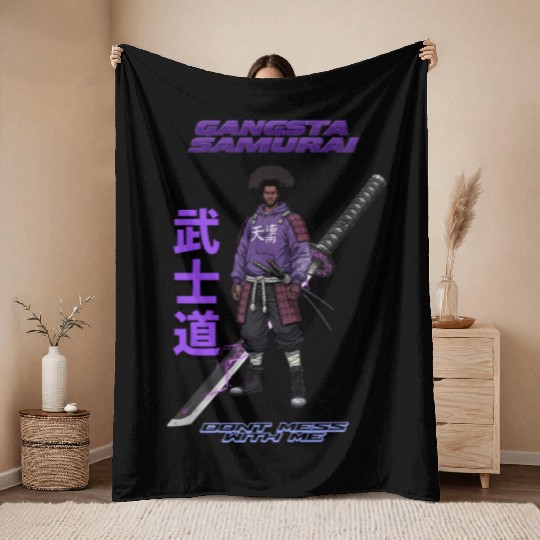 Gangsta Samurai - Afro Street Fighter Anime Manga Throw Blankets