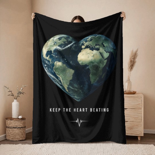Keep the Heart Beating Earth Day Heart Environment Throw Blankets