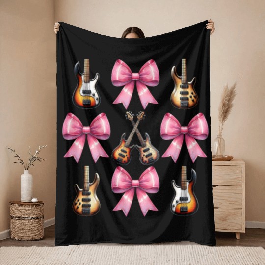 Coquette Bow Bass Player Bassist Guitarist Guitar Throw Blankets