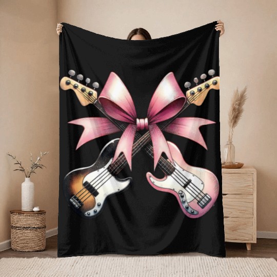 Coquette Bow Bass Player Bassist Guitarist Guitar Throw Blankets