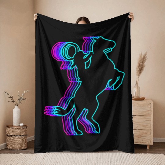 Retro Rodeo Barrel Racer Barrel Racing Vaporwave Throw Blankets