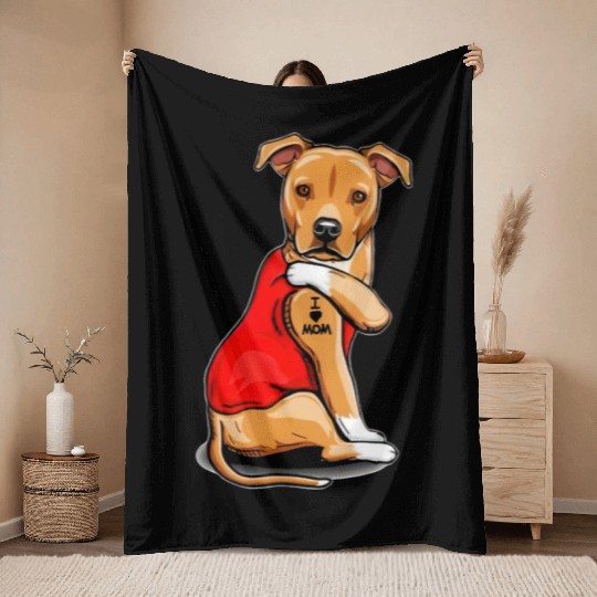 Staffordshire Terrier I Love Mom Tattoo Throw Blankets
