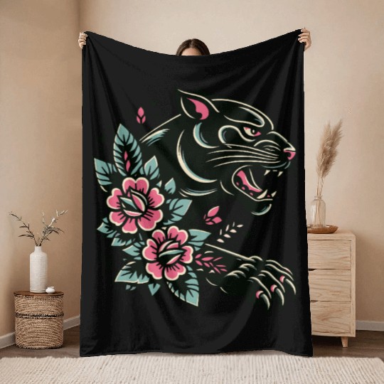 Black Panther Flash Tattoo Throw Blankets