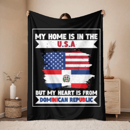 My Home The USA Heart From Dominican Republic US Throw Blankets