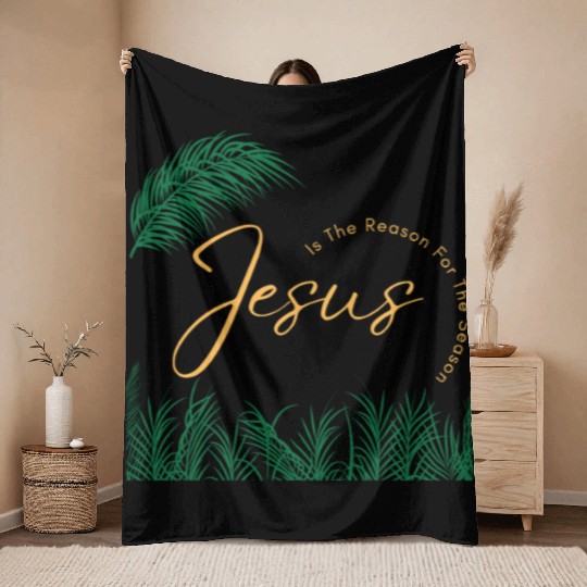 Jesus Is The Reason For The Season - Gold Text Throw Blankets