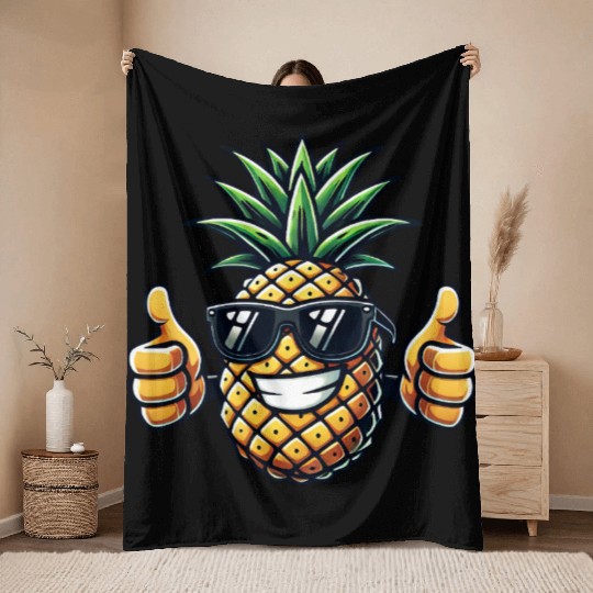 Fruity Pineapple Cool Sunglasses Tropical Fruit Throw Blankets