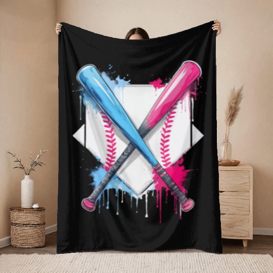 Ice Cream Drip Baseball Bat Baseball Player Throw Blankets