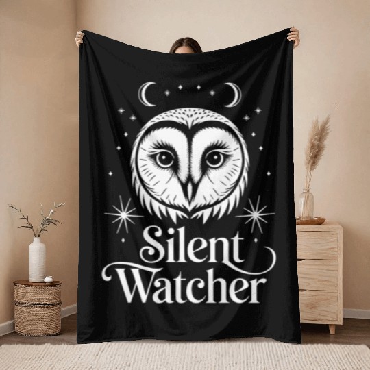 Silent Watcher Cottagecore Owl Design Throw Blankets