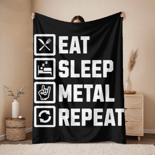 Eat Sleep Metal Repeat Throw Blankets