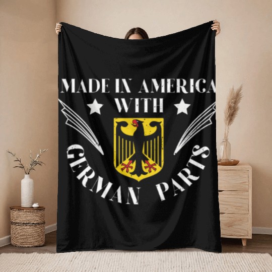 Made In America With German Parts US USA Throw Blankets