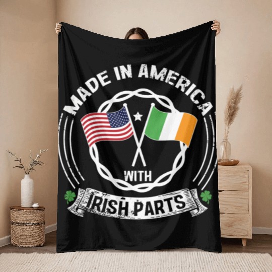 Made In America With Irish Parts USA US Throw Blankets