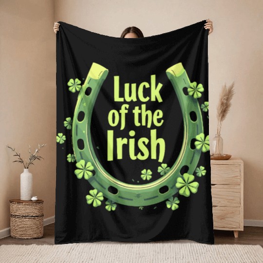 Luck of the Irish Horseshoe Design Throw Blankets