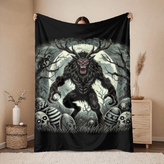 Wendigo Monster Deer Easter Werewolf Creepy Throw Blankets