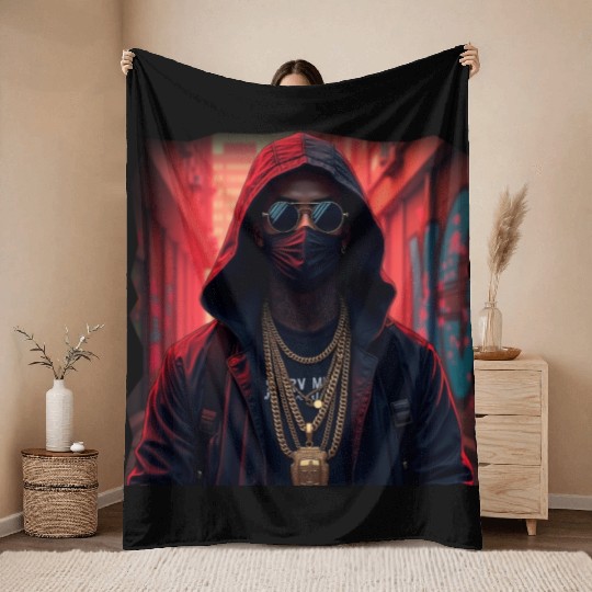 Masked Street Rapper with Gold Chains – Urban Graf Throw Blankets