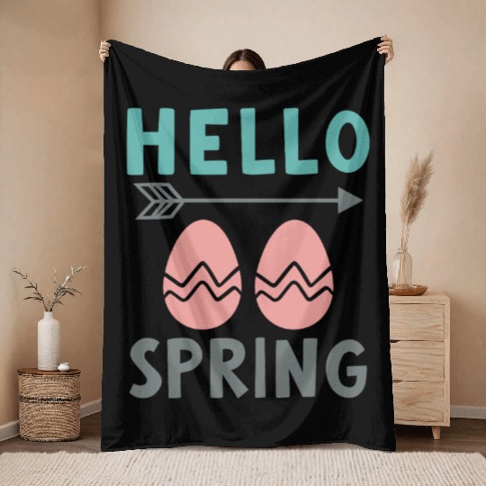 Hello Spring - Spring Design with Easter Eggs Throw Blankets