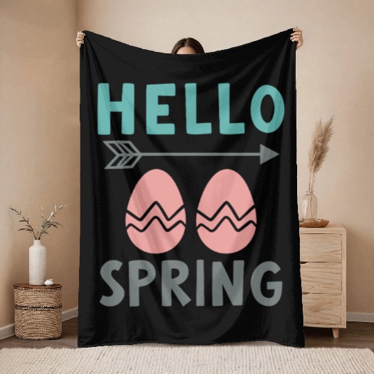 Hello Spring - Spring Design with Easter Eggs Throw Blankets