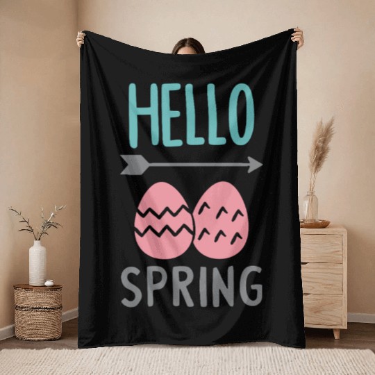 Hello Spring - Spring Design with Easter Eggs Throw Blankets