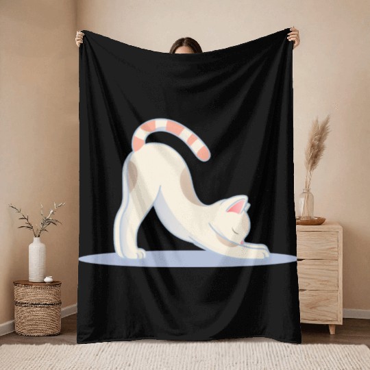 cute cat in the classic yoga stretching pose Throw Blankets
