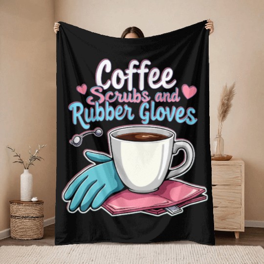 Coffee & Rubber Gloves Humor Throw Blankets