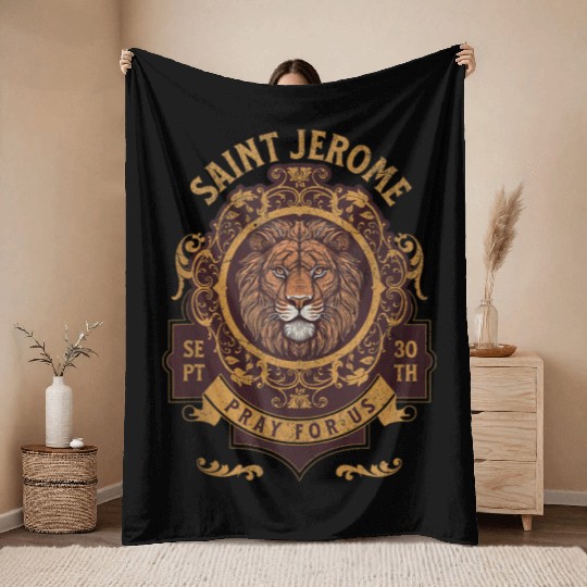 Saint Jerome and the Lion Catholic Throw Blankets