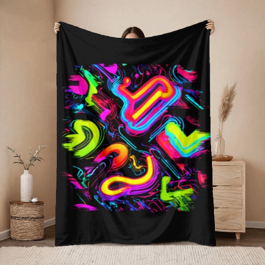 Neon Style 80s Retro Party Color Glow Throw Blankets