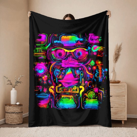 Neon Style 80s Retro Party Color Glow Throw Blankets