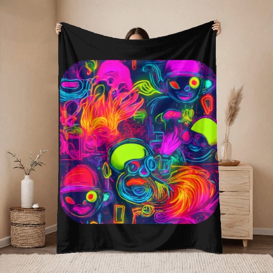 Neon Style 80s Retro Party Color Glow Throw Blankets