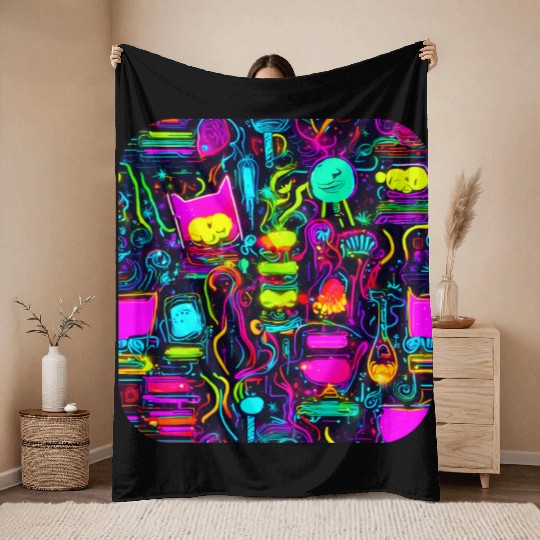 Neon UV Style Vintage 80s Retro Throw Blankets