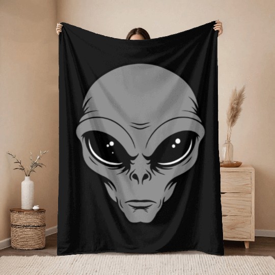 Grey Alien Throw Blankets