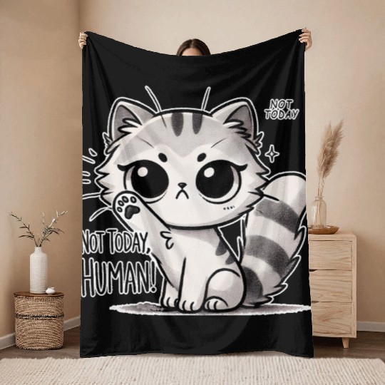 Adorable Raccoon Cat Mascot Design Throw Blankets