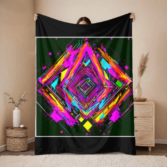 Neon Colors Vintage Party Rave Throw Blankets
