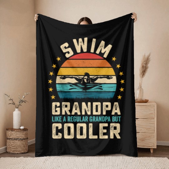 Swim Grandpa - Like a Regular Grandpa but Cooler Throw Blankets