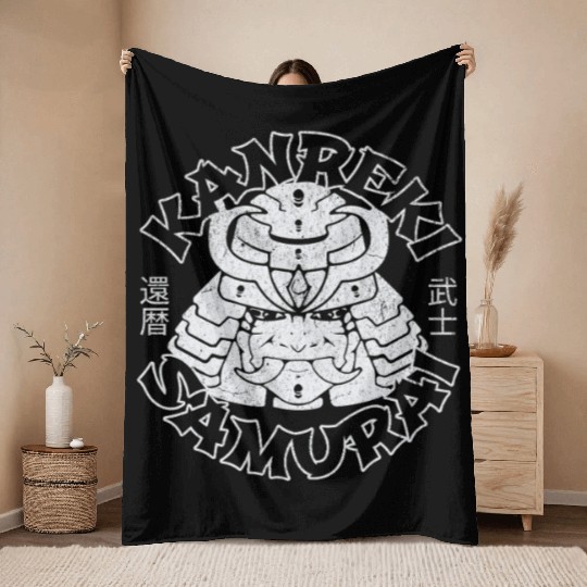 Kanreki 60th Birthday Japanese Samurai Throw Blankets