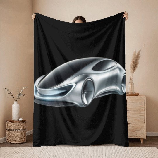 Silver and Black Futuristic Car Throw Blankets