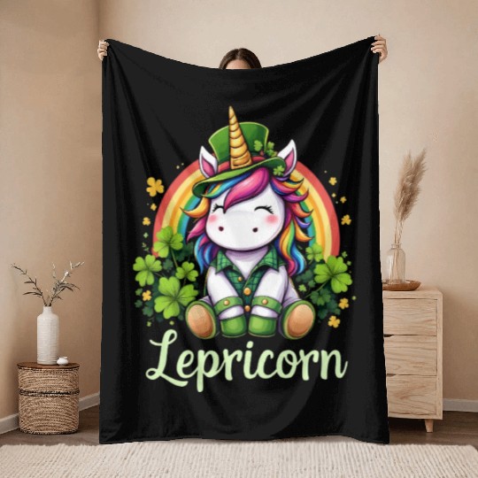 Lepricorn St Patrick's Day Magic Unicorn Charm Throw Blankets