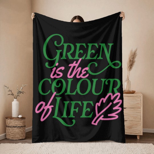 Vibrant Green Life Affirmation Throw Blankets